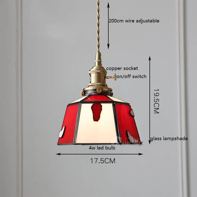 Helnys Vintage Europe Style LED Pendant Light with Wood, Copper, Glass Lampshade