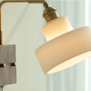 Helnys White Glass LED Wall Light Fixture Walnut Wood Brass Pull Chain Switch