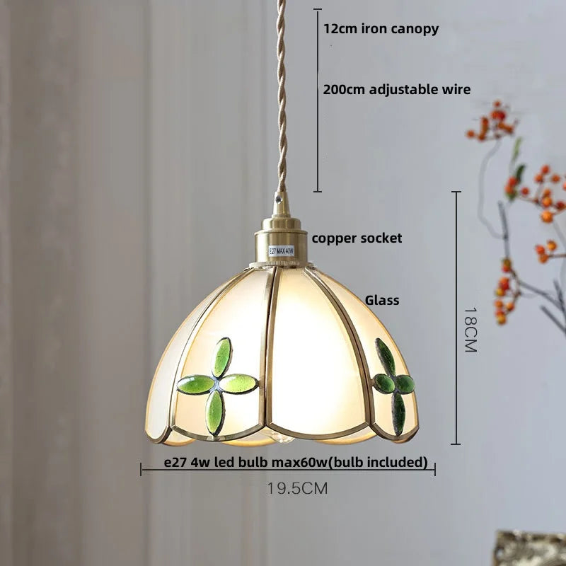 Helnys Vintage Brass Walnut Wood LED Pendant Light with Wine Red Glass
