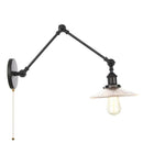 Helnys Black Industrial Loft Swing Arm Wall Light Fixtures Glass Pull Chain Switch Lamp