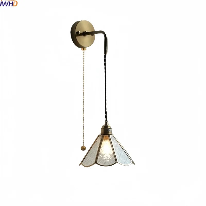 Helnys Brass Glass Shade LED Wall Lamp, Nordic Modern Bathroom Mirror Light