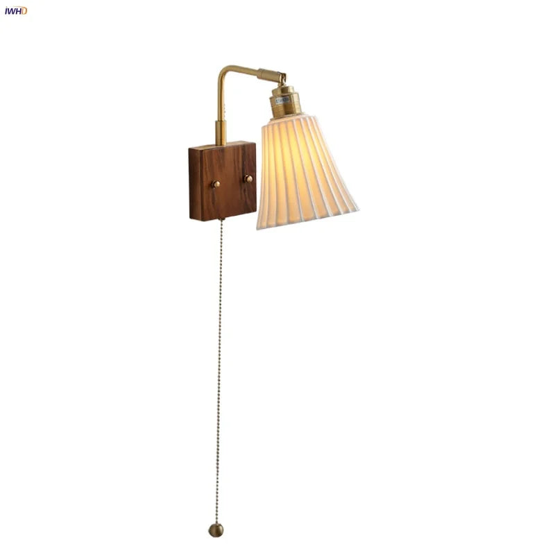 Helnys Glass Ceramic LED Wall Sconce Walnut Wood Modern Rotatable Mirror Light