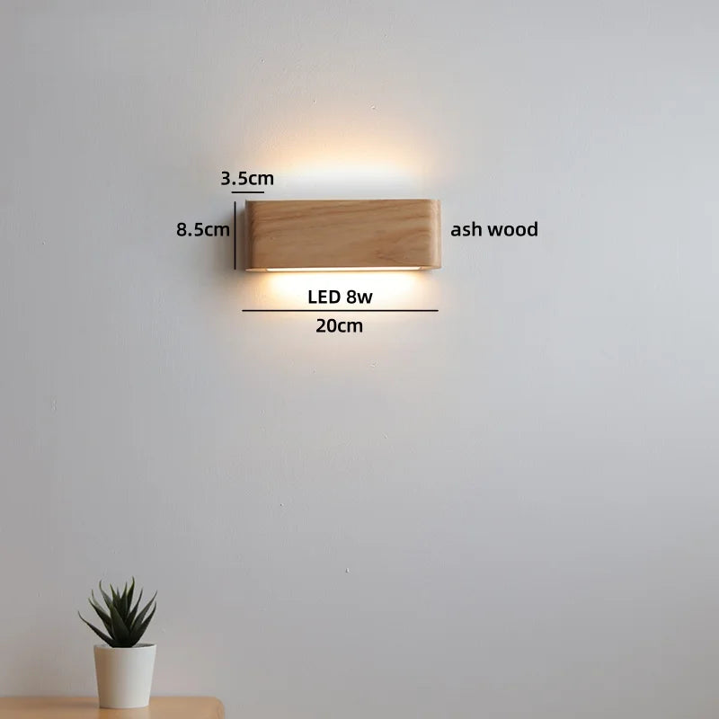 Helnys Modern Minimalist Wood Wall Lamp LED Reading Light in Black Walnut Ash