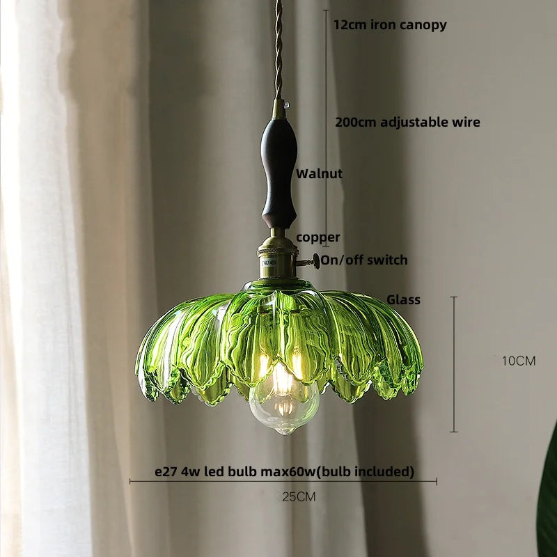 Helnys Walnut Wood LED Glass Pendant Light Fixture Adjustable Modern Hanging Lamp