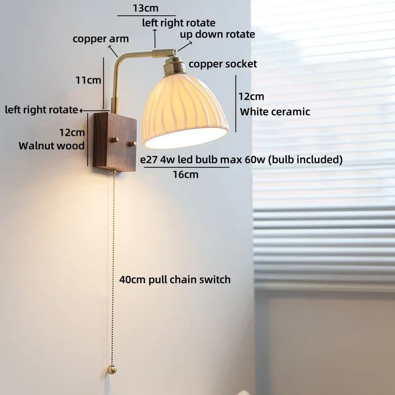 Helnys White Ceramic LED Wall Lights with Adjustable Copper Arm