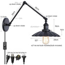 Helnys Adjustable Black Iron LED Wall Light - Industrial Vintage Bedside Lamp