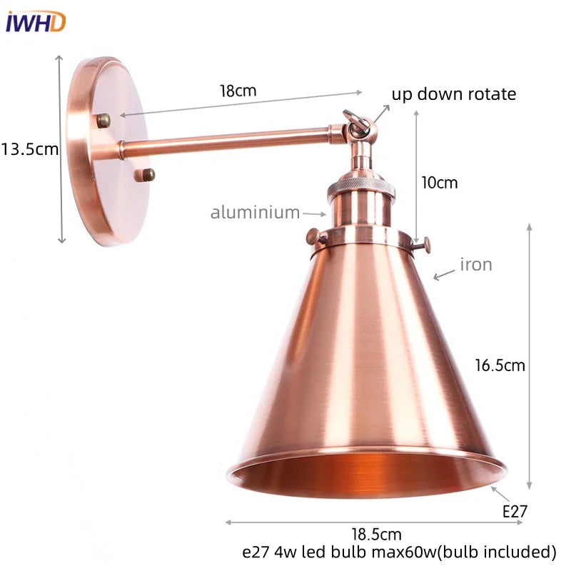 Helnys Rustic LED Wall Sconce Industrial Luminaire for Bedroom Bathroom Mirror