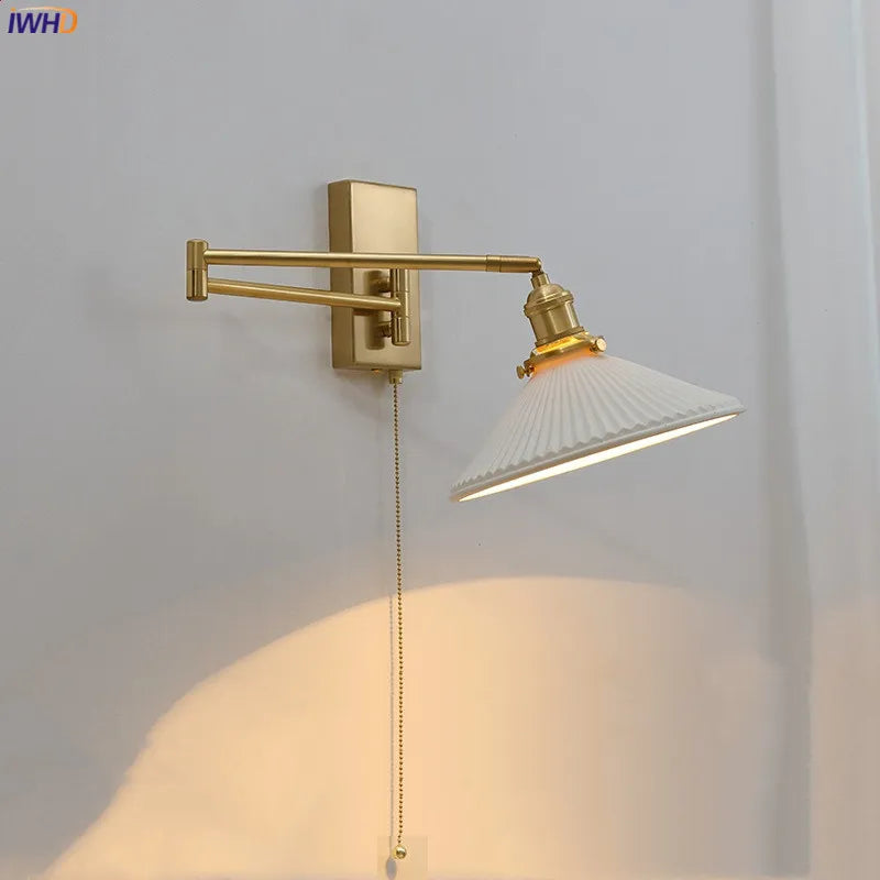 Helnys Nordic LED Wall Sconce Left Right Rotate Pull Chain Switch Stair Light