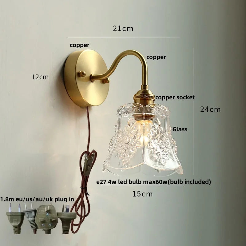 Helnys Nordic Modern Copper Glass Wall Sconce with Pull Chain Switch