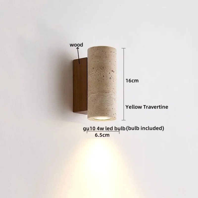 Helnys Wood Canopy LED Wall Lights - Nordic Modern Yellow Travertine Sconce