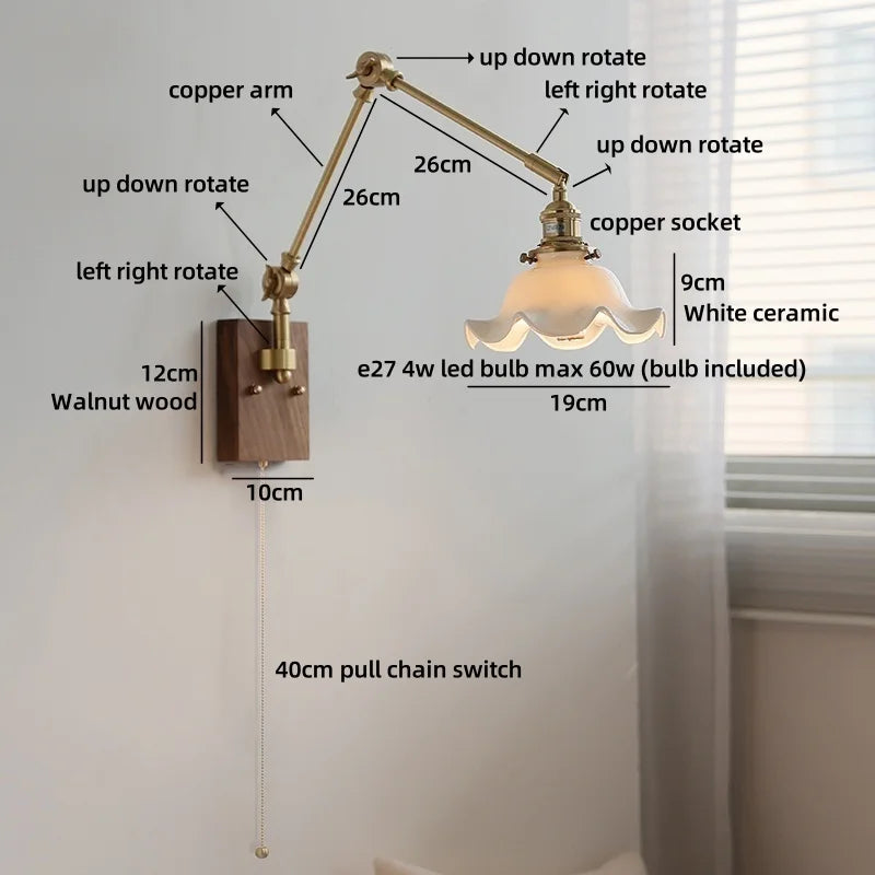 Helnys Ceramic Flower Design LED Wall Lamp for Bedroom and Bathroom