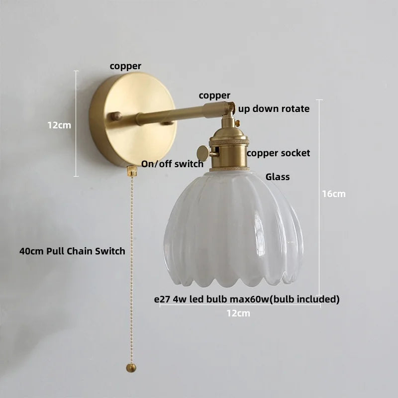 Helnys Clear Glass LED Wall Lights Up Down Rotate Copper Nordic Sconce Fixtures
