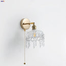 Helnys Clear Glass LED Wall Lamp Pull Chain Switch Rotatable Crystal Light