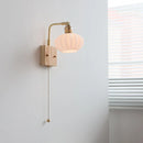Helnys Ash Wood LED Wall Light with Pull Chain Switch & Rotatable White Glass
