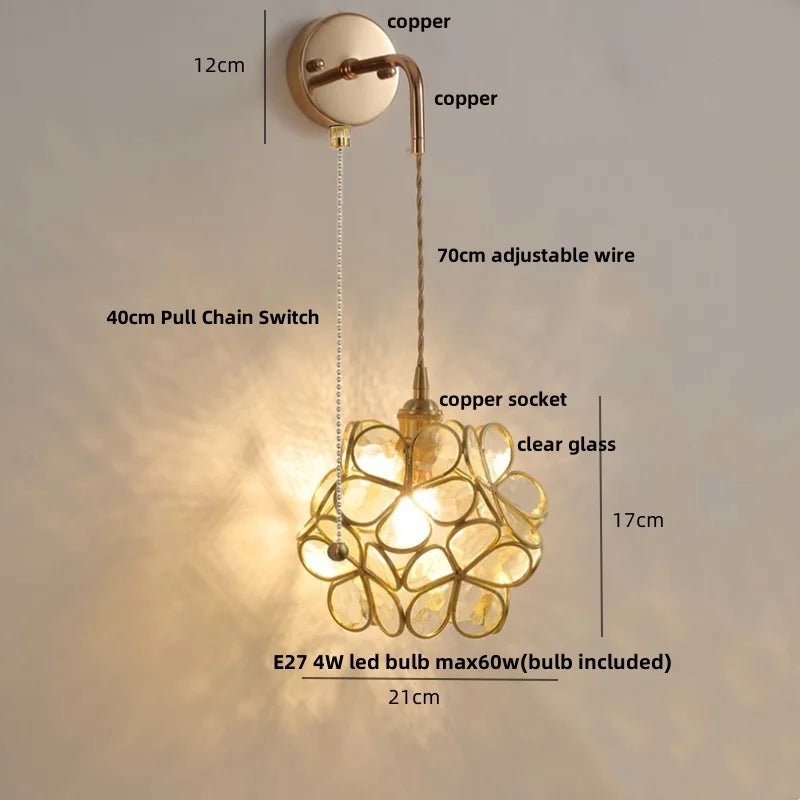 Helnys Clear Glass Wire LED Wall Lights Adjustable Bedside Lamp