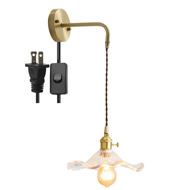 Helnys Amber Glass LED Wall Sconce for Living Room, Bedroom, Bar - Copper Wall Lamp