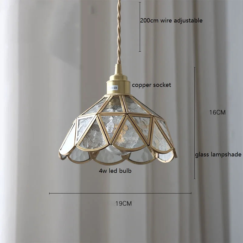 Helnys Butterfly Glass Copper LED Pendant Lamp for Home Indoor Decor