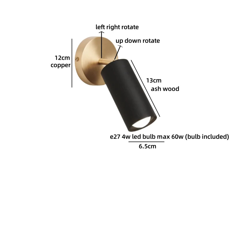 Helnys LED Wall Lights Walnut Ash Wood Gold Vintage Brass Living Room Bedroom Lamp