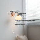 Helnys Copper Rotate Wall Lights with LED, Glass, Wood, Pull Chain Switch