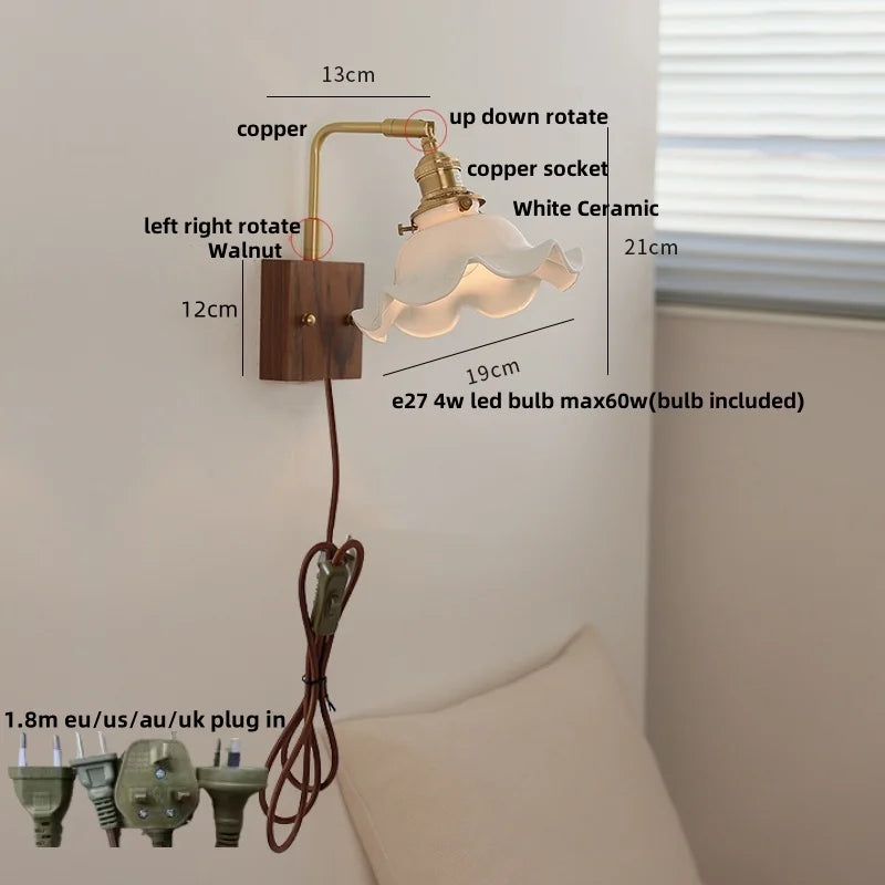 Helnys LED Wall Lights Wood Walnut Brass Rotatable Sconce Nordic Modern Stair Light