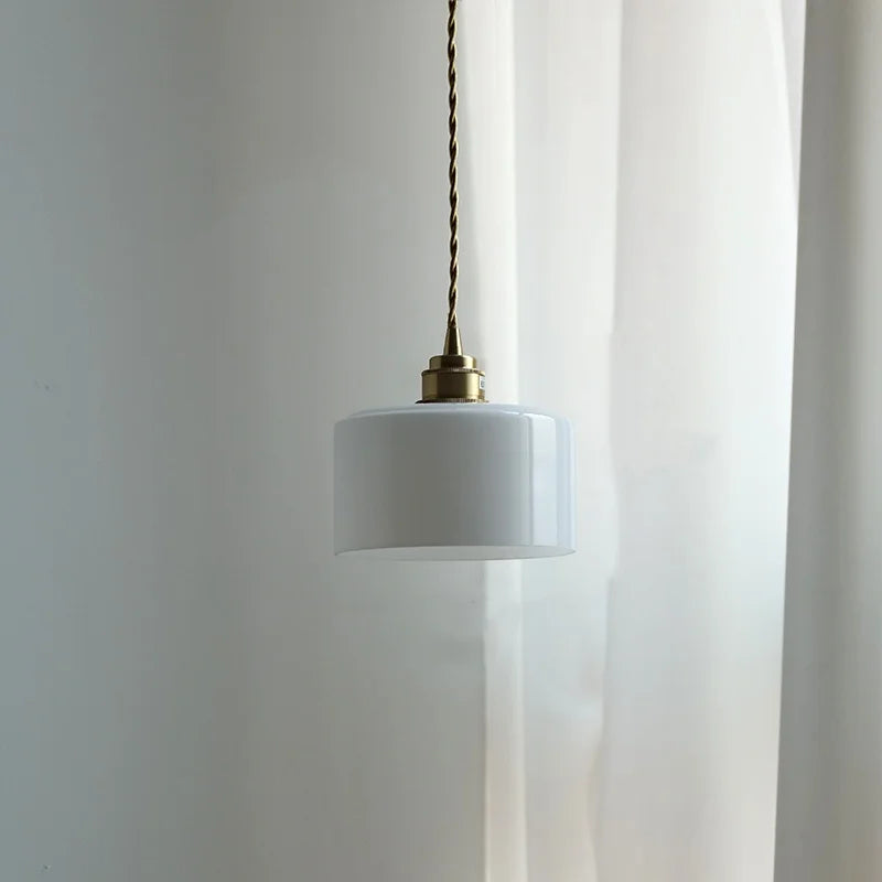 Helnys Glass Round Pendant Lampshade Chandelier in White for Bedroom, Dining, and Living Room