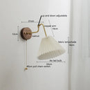 Helnys Fabric Lampshade LED Wall Sconce, Walnut Base, Adjustable Arm