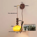 Helnys Adjustable Wood Glass Wall Lights with Pull Chain Switch for Aisle Study Dining
