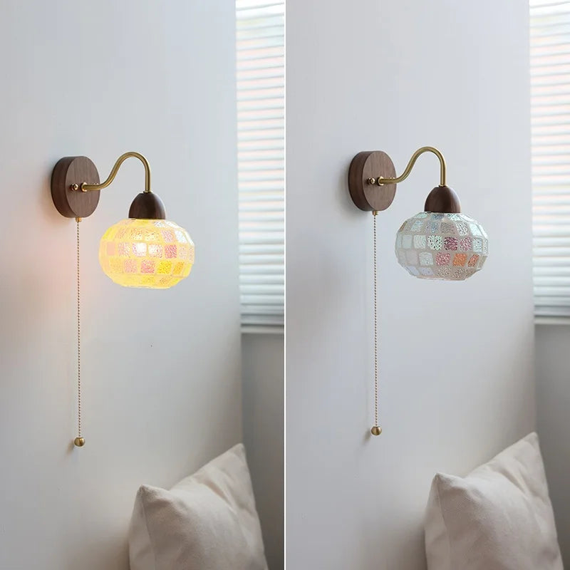 Helnys Shell Glass LED Wall Light Tiffany Style Balcony Bedroom Lamp