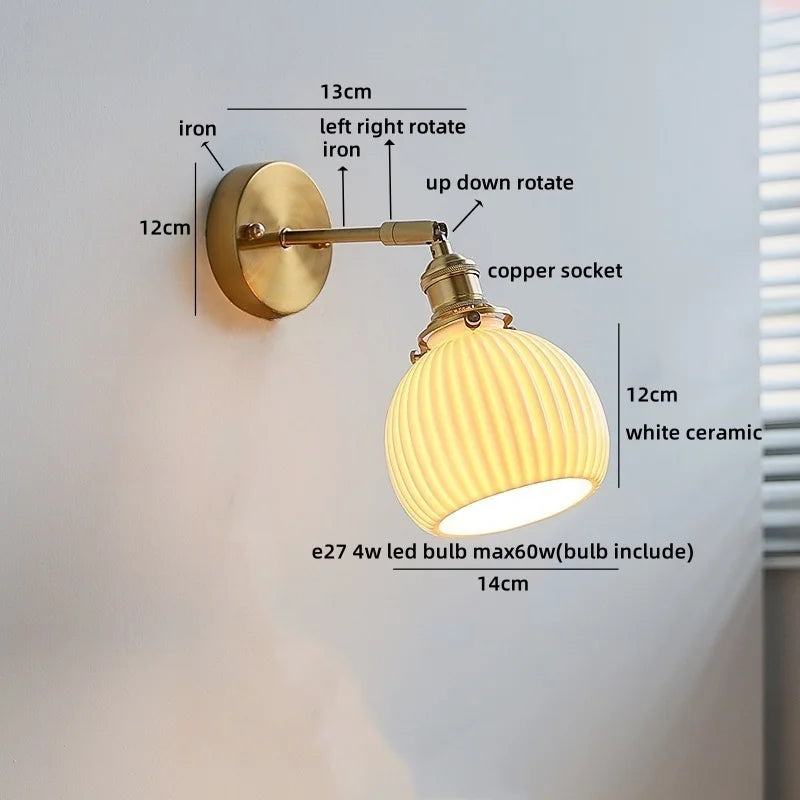 Helnys Ceramic LED Wall Sconce for Home Living Room Bedside Decor