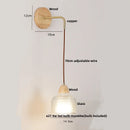 Helnys Wood Glass LED Wall Light Fixture with Pull Chain Switch