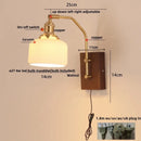 Helnys Walnut Wood LED Wall Light Fixture Glass Pull Chain Switch