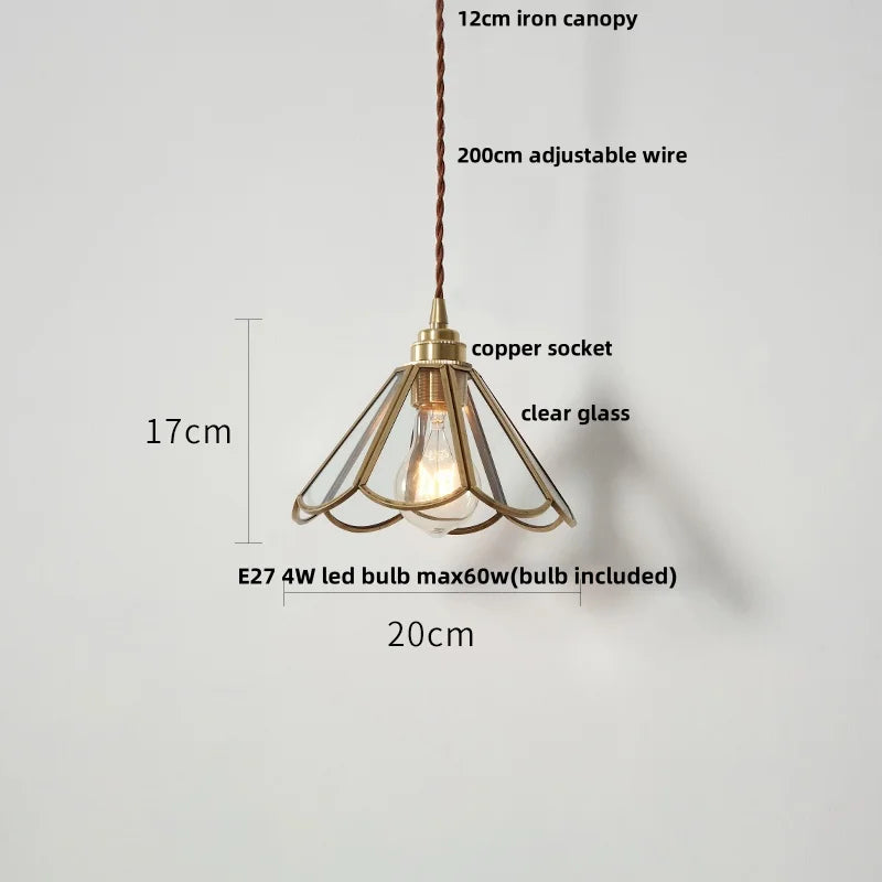 Helnys Glass Pendant Light Fixture Copper Socket LED Dining Room Restaurant Lamp