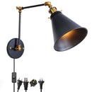 Helnys Industrial Black Swing Arm LED Wall Sconce Vintage Loft Plug-In Lamp