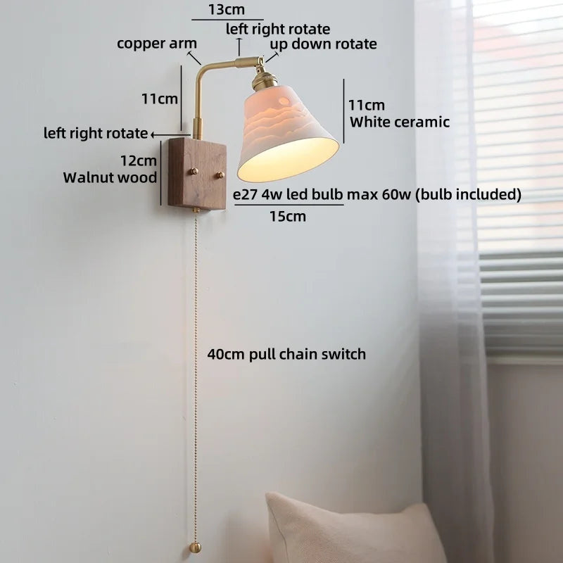 Helnys LED Ceramic Wall Light Fixture Modern Nordic Decor Bedside Lamp