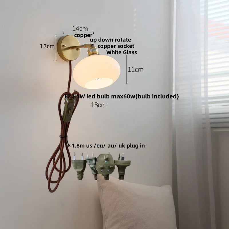 Helnys LED Wall Sconce White Glass Rotate Pull Chain Switch Stair Light