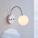 Helnys Silver Hose LED Wall Lamp with White Glass Ball for Modern Bedroom