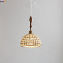 Helnys Ceramic LED Pendant Lights with Ash Wood Handle for Home Décor