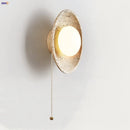 Helnys Modern White Glass LED Wall Lights with Wood Base and Pull Chain Switch