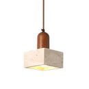 Helnys Square Yellow Travertine LED Pendant Light Fixture - Adjustable and Stylish