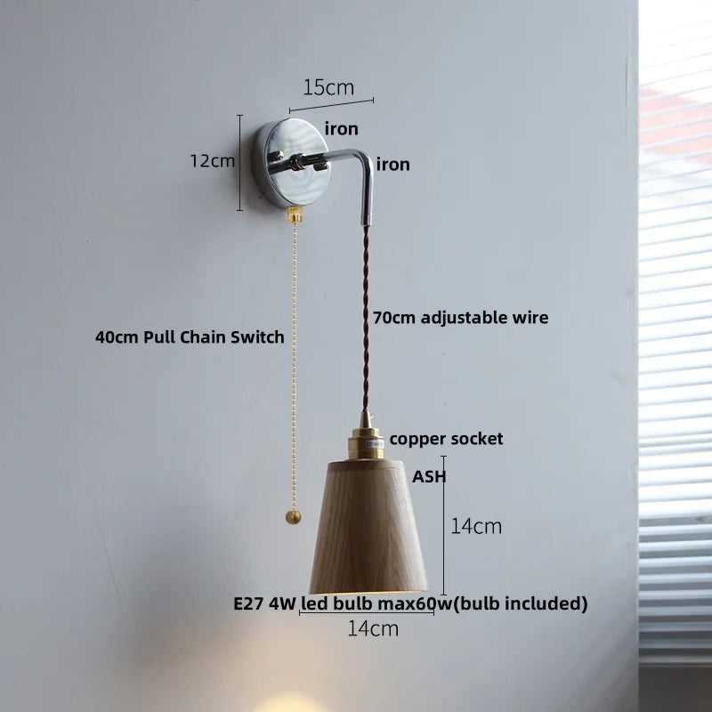 Helnys Walnut Ash LED Wall Lamp Sconce - Adjustable Japanese Style Stair Light Fixtures