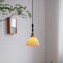 Helnys Ceramic LED Pendant Light with Wood Handle and Copper Socket