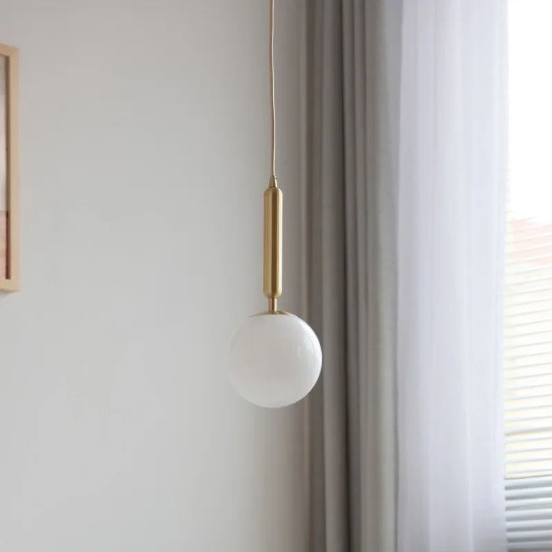 Helnys White Glass LED Pendant Lamp Copper Adjustable Hanging Light