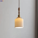 Helnys Wood Handle Copper LED Pendant Lights Fixture Modern Hanging Lamp