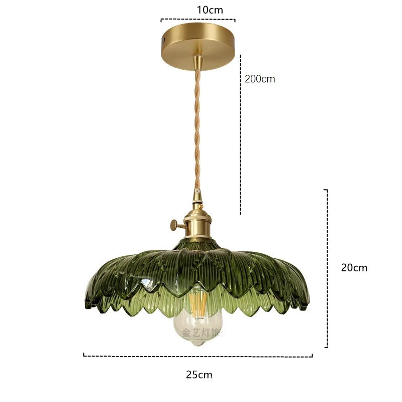 Helnys Modern Copper LED Green Glass Pendant Light for Home Decor