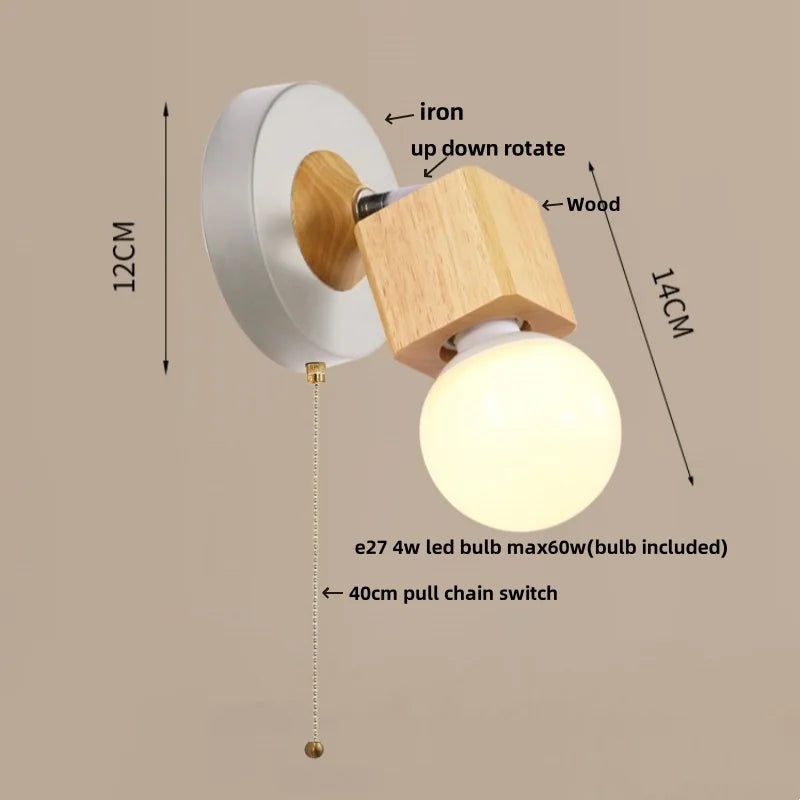 Helnys Nordic LED Wall Lamps Up Down Rotate Modern Wood Iron Stair Light Fixtures