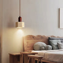 Helnys Adjustable LED Pendant Lights Yellow Travertine Wood Base Nordic Modern Hang Lamp