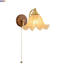Helynys Glass Flower LED Wall Light - Bedroom Luxury Vintage Wood Wall Lamp