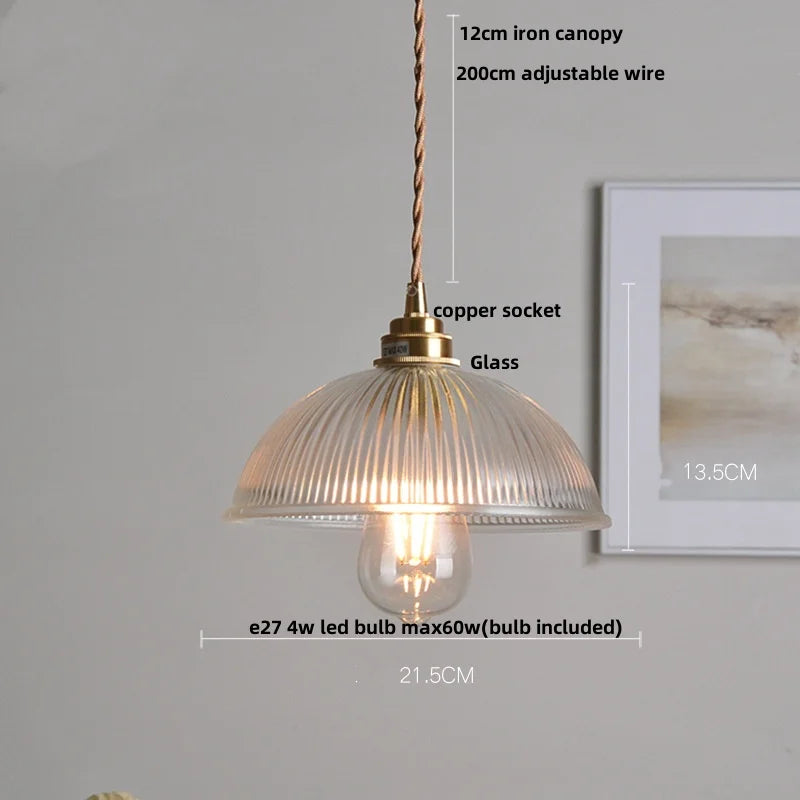 Helnys Amber Glass LED Pendant Lamp Nordic Modern Walnut Wood Copper Hanging Light