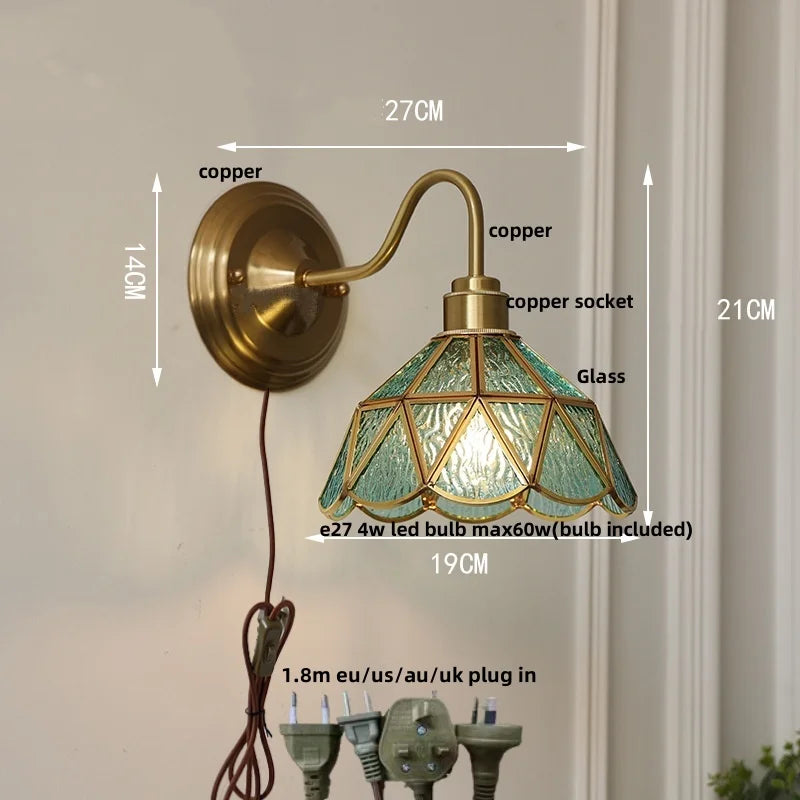 Helnys Green Glass LED Wall Lamp Sconce Vintage Loft Stair Light Fixtures Wandlamp