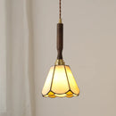 Helnys Flower Glass LED Pendant Light Fixture with Walnut Wood - Stylish Kitchen Hanging Lamp
